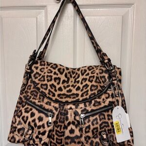 Leopard Print Shoulder Bag by Jessica Simpson- Brown Leopard Tote